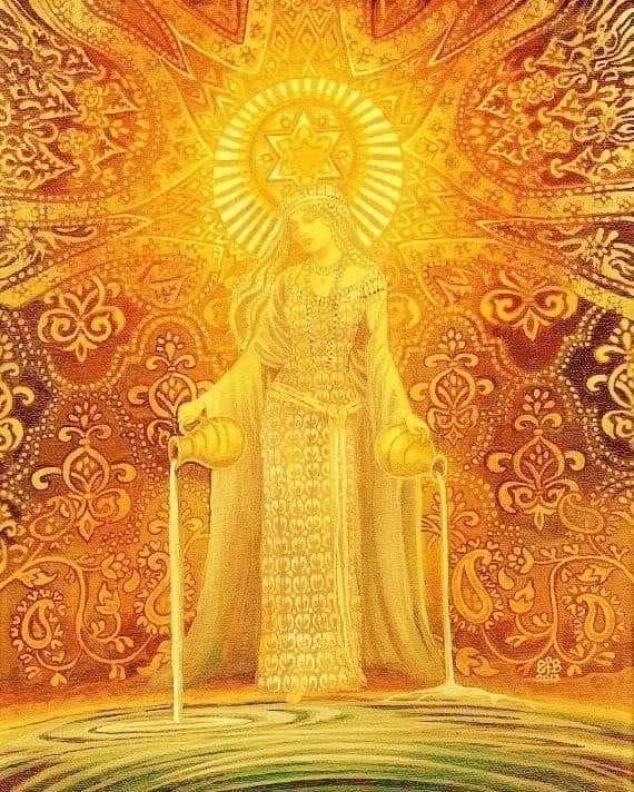 Donna che versa l'acqua di vita